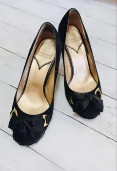 レベッカテイラー　リボン付きブラックスエードパンプス　23㎝ レディース