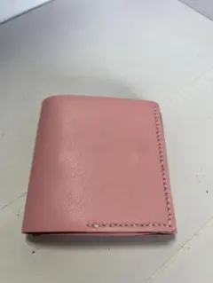 ハンドメイド・ピンク レザー 二つ折り財布
