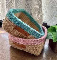 麻ひも 麻紐 バスケット ハンドメイド 小物入れ インテリア エメラルドグリーン