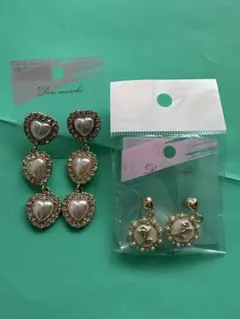 新品未使用　ハート型ドロップピアス　2点セット