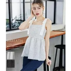 新品タグ付き　トッコ　肩リボン付きバックレースアップドットペプラムビスチェ