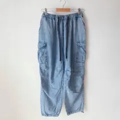 90s 00s 古着 シャンブレー デニム イージー パラシュート カーゴパンツ