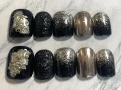 メンズネイル　 黒と金のグリッター ネイルチップ 10個セット