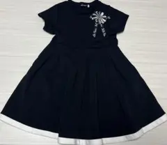 【BeBe】リボン コサージュ ジャージ ワンピース　110