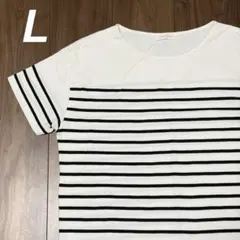 ローリーズファーム ボーダーTシャツ L 白 黒 カットソー 半袖 スリットのサムネイル