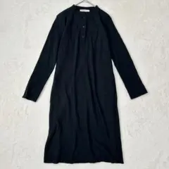 ブラックバイマウジー◆ロングワンピース/リブカットソー ハーフボタン ブラック