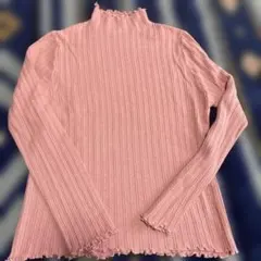 ピンク リブ編み ハイネックセーター