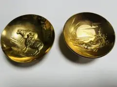 金メッキ干支盃2セット 羊と猪