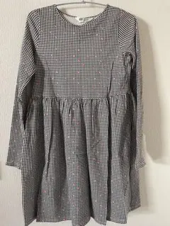 H&M チェック柄ドット長袖ワンピース 12/14