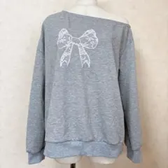 SHEIN M グレー リボンレース オフショル スウェット
