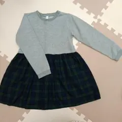 【3/7までセール】グレー・チェック柄長袖ワンピース 130cm