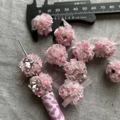 ピンク　薔薇　ビーズ　リボン、バタフライ　ストーン