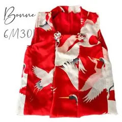 6M301 七五三 3歳 アンティーク被布 ハンドメイド 鶴 赤 95cm