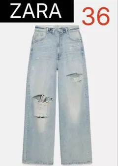 【新品/未着用】 ZARA ミッドライズ折り返しウエストデニムパンツ　デニム