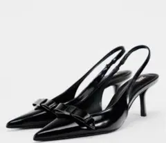 ZARA リボンエナメルフィニッシュヒールシューズ