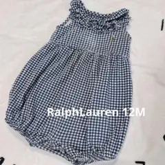 ラルフローレン　ネイビーギンガムチェックロンパース12M 胸元フリル　ポニー刺繍