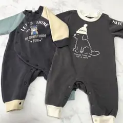 西松屋　裏起毛　ロンパース　チャコールグレー　70 2枚セット