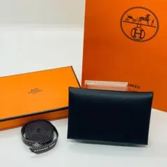 未使用品 エルメス ガルヴィ W刻印 ブラック レザー カードケース