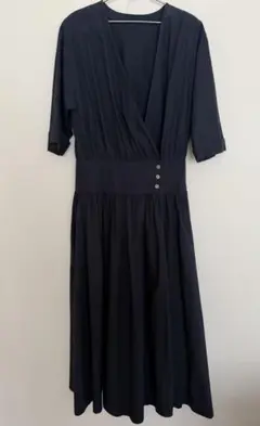 美品　アダムエロペ　タイプライターカシュクールワンピース　ネイビー　ロング丈のサムネイル