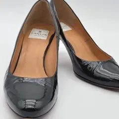 LANVIN ランバン 23.5cm パンプス エナメルブラック アーモンドトゥ