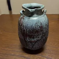【草月流】花器 壺 陶器 緑釉 流釉 和風 在銘 華道 生け花 インテリア