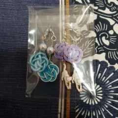 水引とネコちゃんピアスとパールと水引チャーム