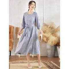 【ラスト1点】新品 ドレスプラス Mサイズ ブルーグレー フレアワンピース