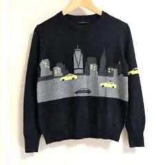 DAMA collection ダーマコレクション 夜景柄 長袖ニット 紺 M
