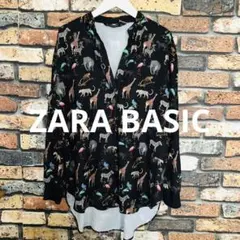 ZARA BASIC ザラ　Vネック　アニマル柄　長袖チュニックブラウス　M