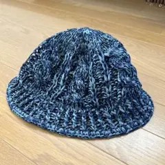 ハンドメイド 手編み クロシェ バケハ ブルー 青 ミックス ニット 帽子 ハンドメイド 手編み クロシェ バケハ ブルー 青 ミックス ニット 帽子