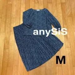 [美品] anySiS 黒小花柄 スカートセットアップ M