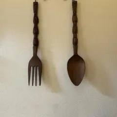 壁掛け 木製スプーン＆フォーク 手作り天然木 竹花瓶 古風 贈り物