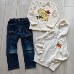 moujonjon トレーナー、パーカー、デニムパンツ3点セット 100cm