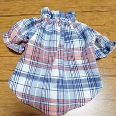 ハンドメイド犬服　ギャザーブラウス　M　チェック柄