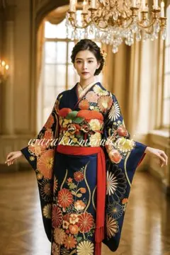 ◾️古典柄　正絹　ブルー　成人式　豪華金駒刺繍　ガード加工済み　金彩加工フルセット