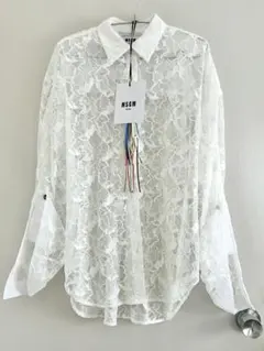 タグ付き新品 MSGM ホワイト レース 長袖シャツのサムネイル