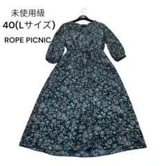 ROPE PICNIC 花柄ロングワンピース Lネイビー　Aライン ウエストゴム