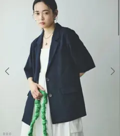 vis 【接触冷感・洗える】美easyリネンライクハーフスリーブジャケット