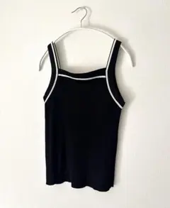 リブ編み キャミソール ノースリーブ カットソー 黒 白ライン 伸縮性
