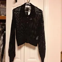 AZUL ブラック メッシュカーディガン