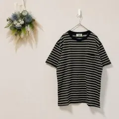 クロコダイル ボーダーTシャツ 胸ポケット コットン100% M ネイビーのサムネイル