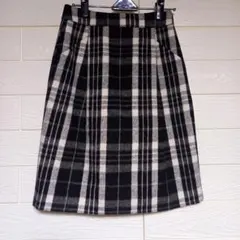 LOWRYS FARM チェック柄台形スカート　M　ブラック×ホワイト