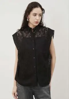 新品タグ付き　ミラオーウェン　ブラウス　レース肩タックフレンチスリーブブラウス