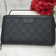 GUCCI グッチ ラウンドファスナー 長財布 財布 GG スプリーム ブラック