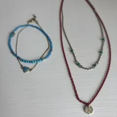 ネックレス　ブレスレット4点セット　ターコイズ 夏仕様