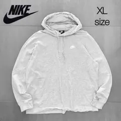 NIKE ナイキ　ワンポイント刺繍ロゴ　 プルオーバーパーカー　グレー　XL