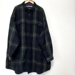 ニコアンド　レディース　ネル　チェック　ビッグ　シャツ 長袖　起毛　グリーン　F