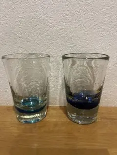 琉球ガラス　グラス　ガラス工房清天　底色気泡一口ショットグラス　2個セット