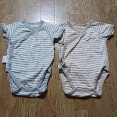 70cm 前開き 半袖ボディスーツ ボーダー 2着