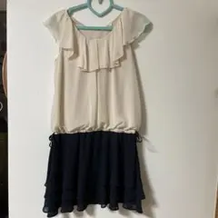 【美品】レストローズ　パーティドレス　ベージュ×ネイビー